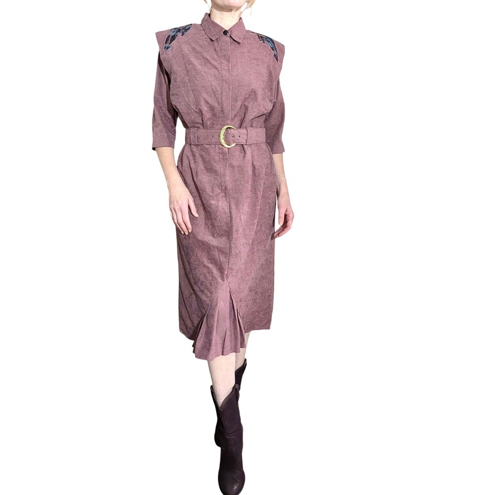 Vintage Jonathan Logan 80s Faux Suede Western Midi Dress Belted Size M